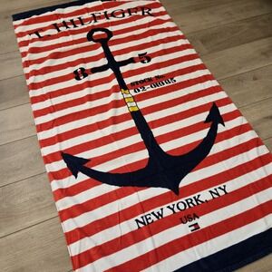 Tommy Hilfiger‎ Large Anchor Beach Towel 35x66 Nautical Red White Blue Patriotic